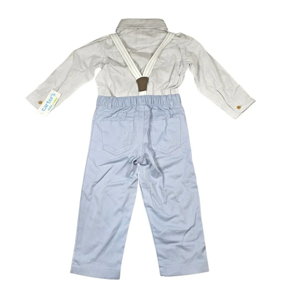 Carters Child of Mine 24M Boys 3-Piece Suspenders Bodysuit Pants Set Blue New